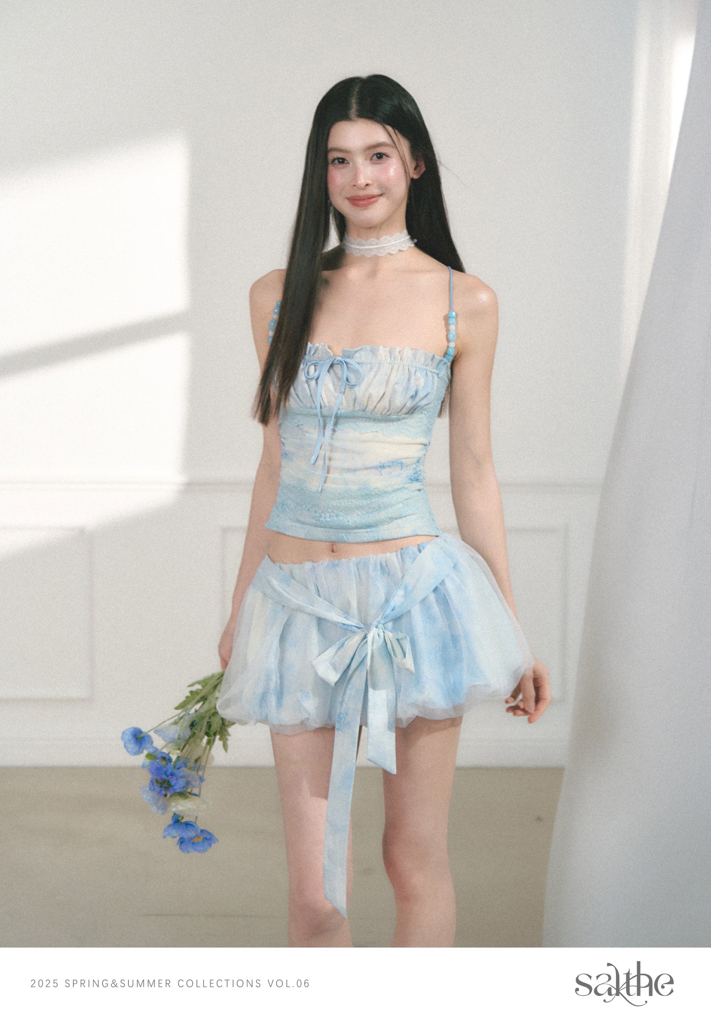Ruched Top With Lace Details And Beaded Straps