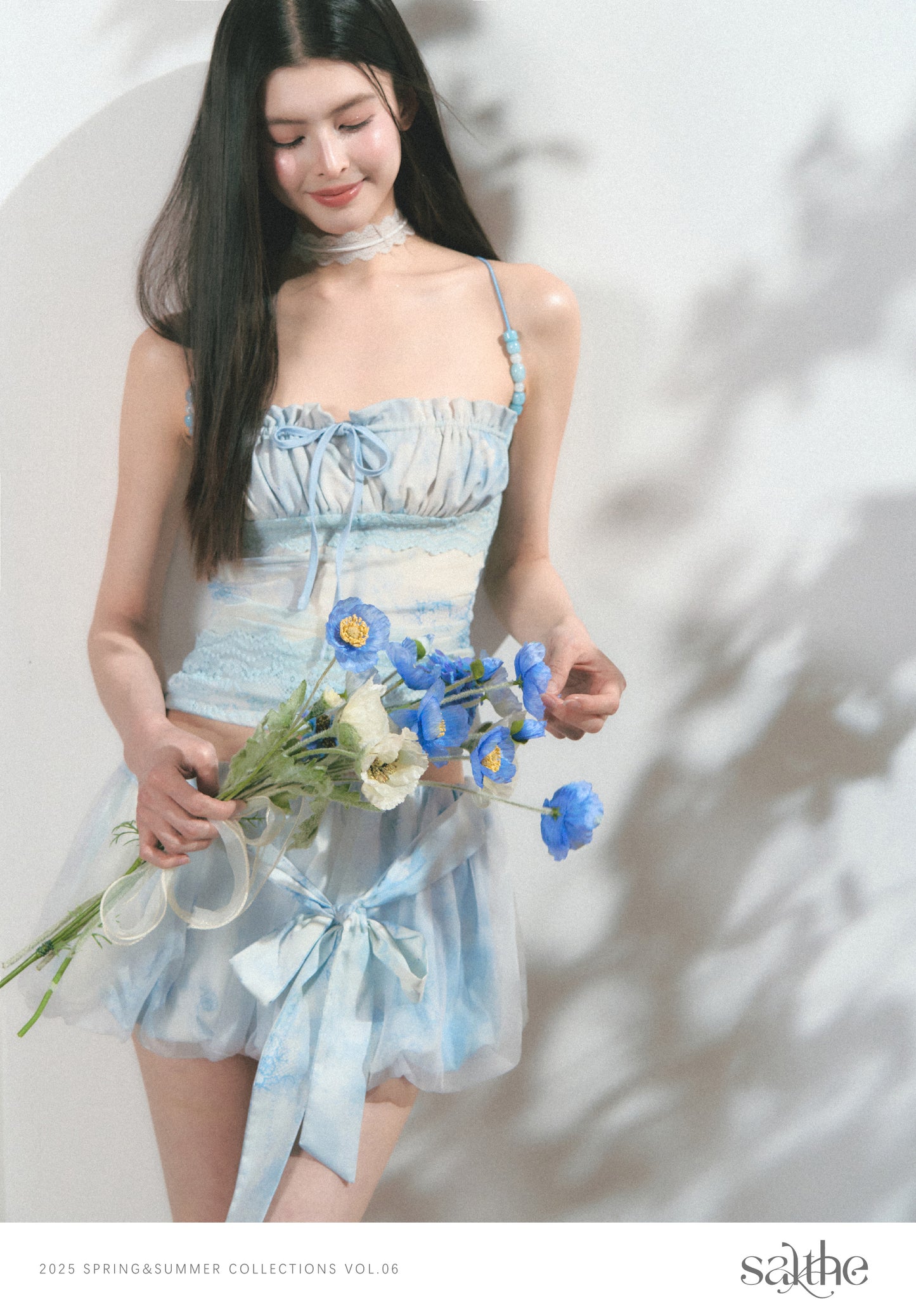 Ruched Top With Lace Details And Beaded Straps