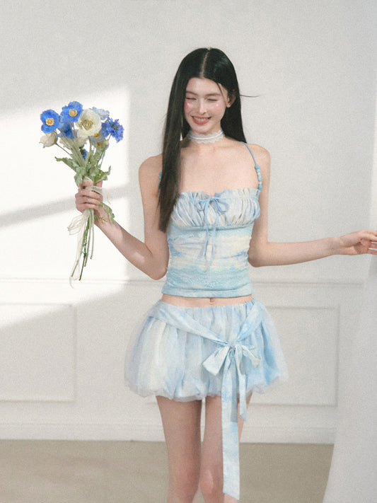 Ruched Top With Lace Details And Beaded Straps