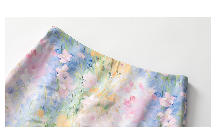 Painterly Floral Print Fitted Skirt