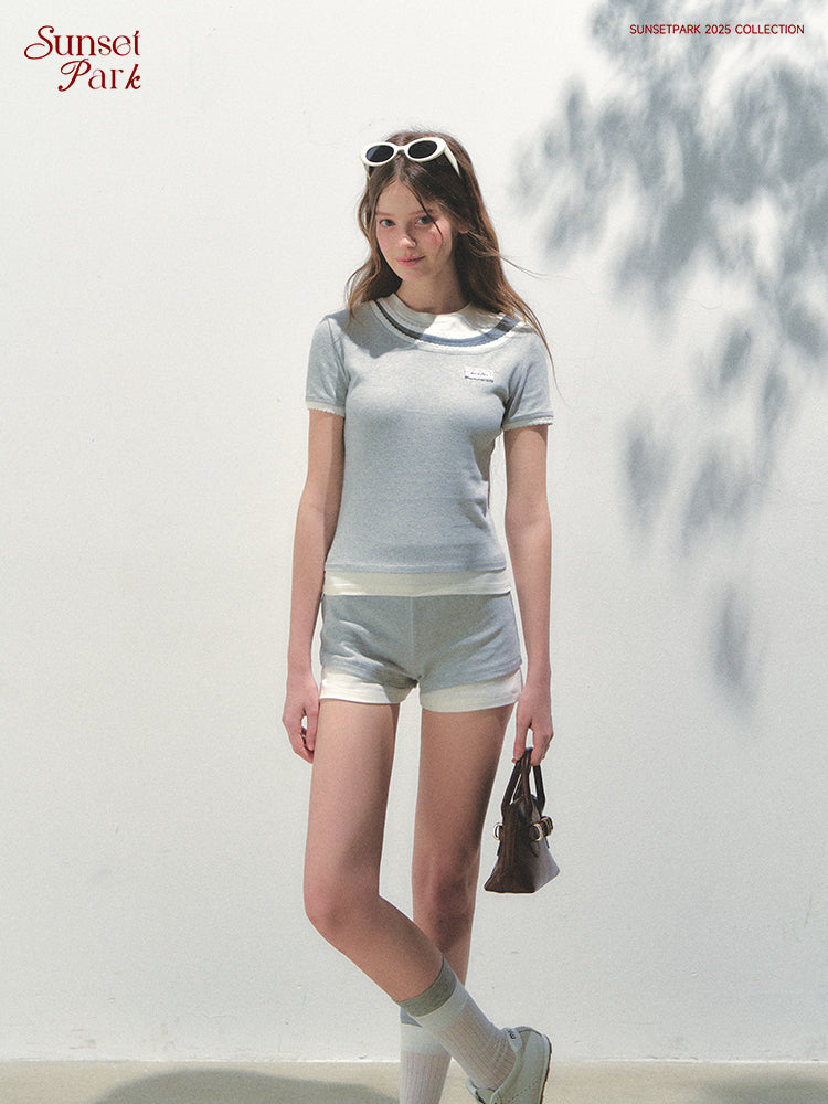 Two-Tone Scalloped Layered-Look T-Shirt & Shorts