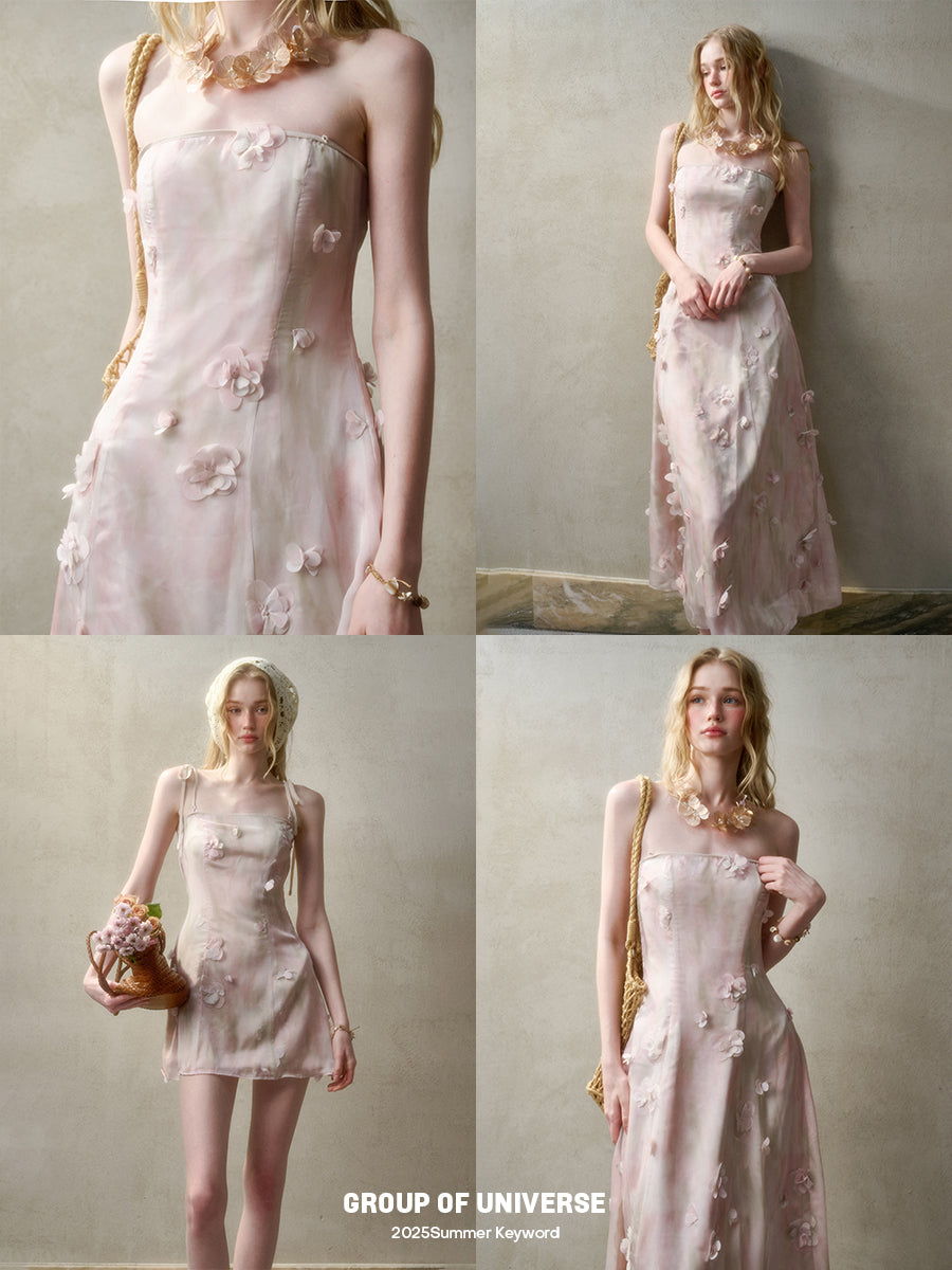 Floral Detail Dress In 2 Lengths With Removable Straps