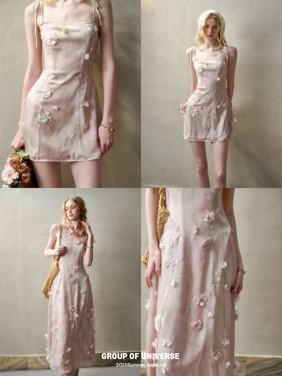 Floral Detail Dress In 2 Lengths With Removable Straps
