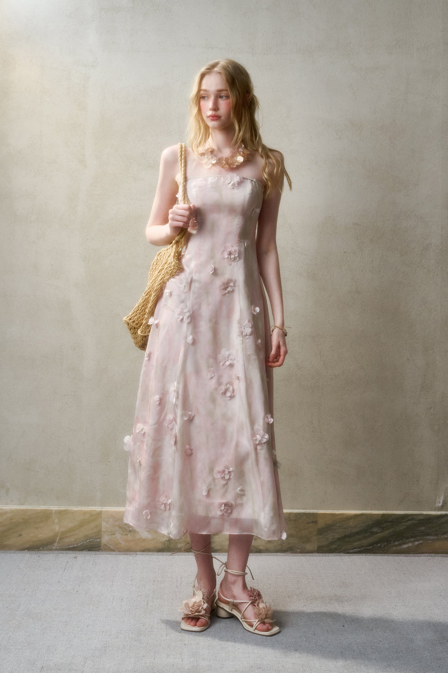 Floral Detail Dress In 2 Lengths With Removable Straps