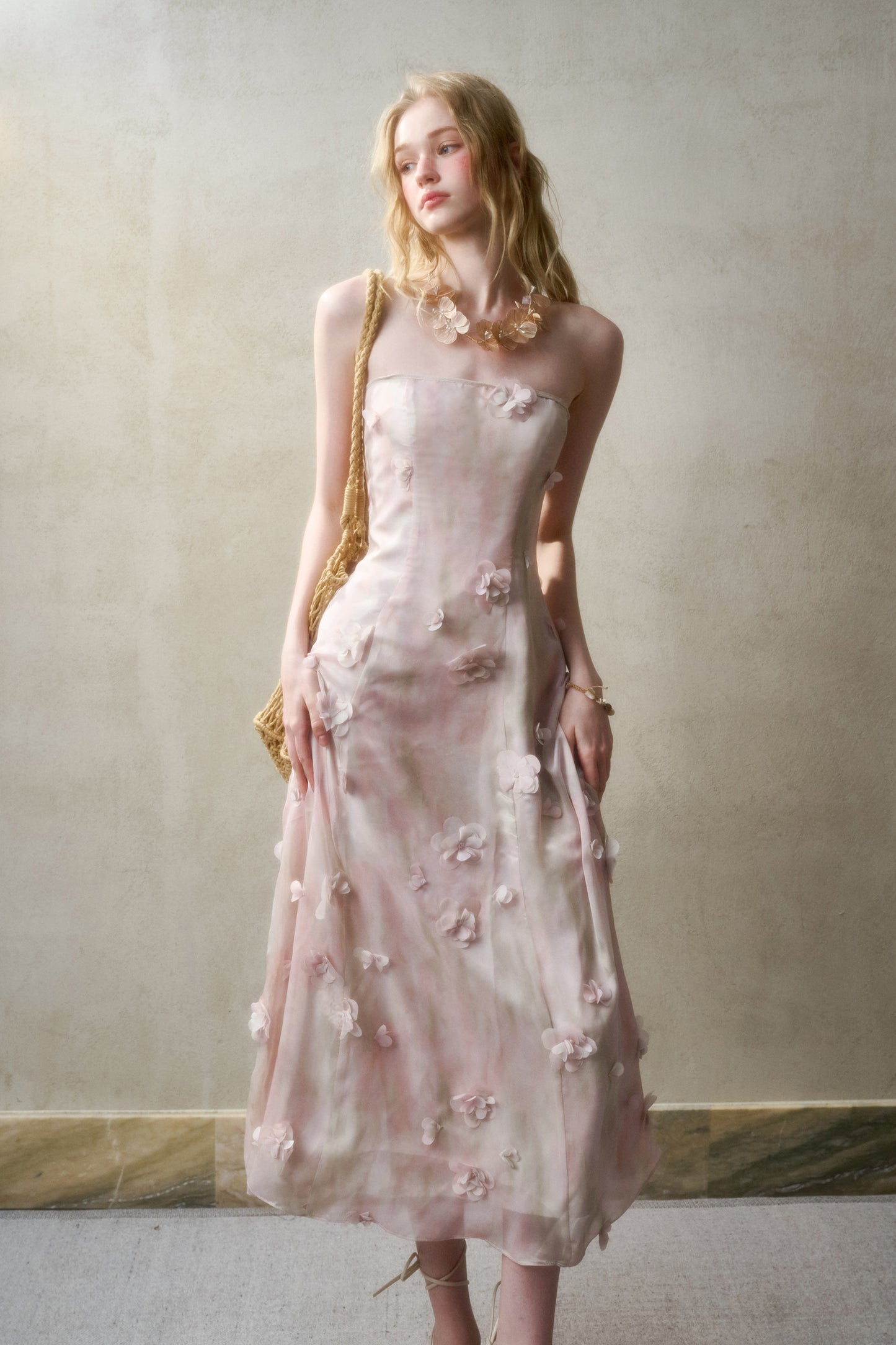 Floral Detail Dress In 2 Lengths With Removable Straps