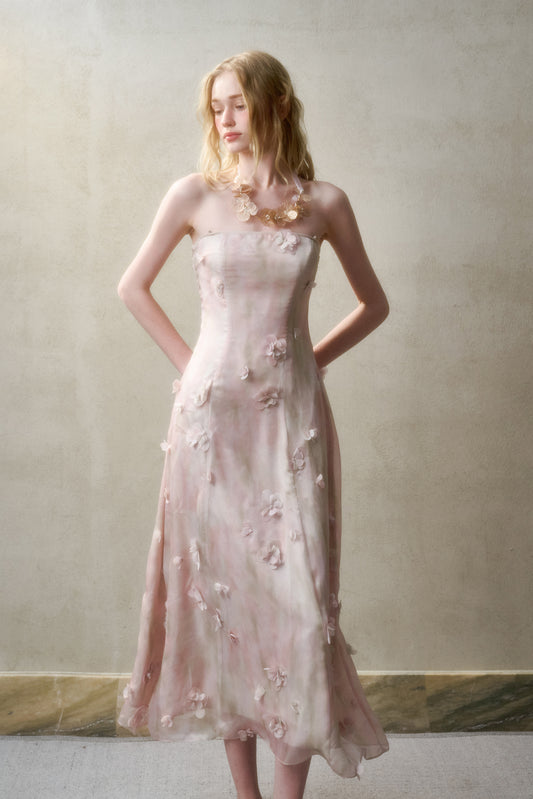 Floral Detail Dress In 2 Lengths With Removable Straps