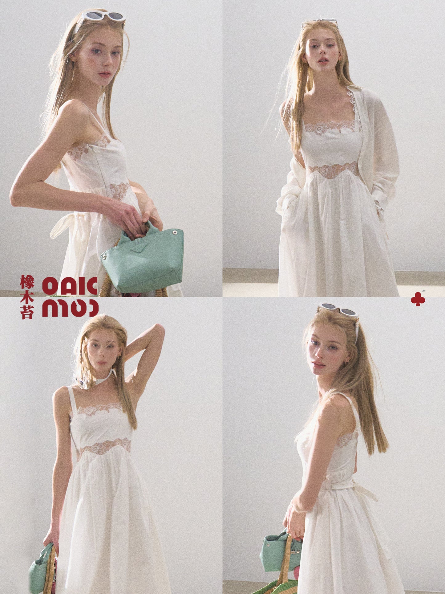 Lace Detail Strap Dress With Back Ribbon Tie