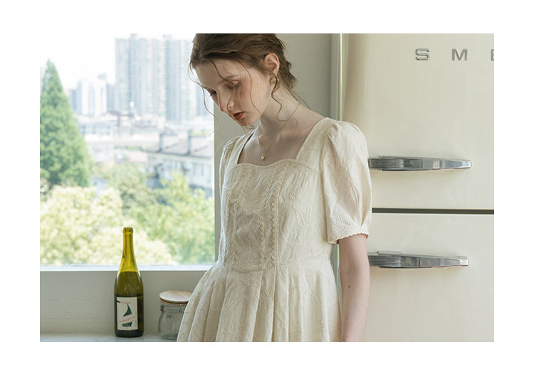 Floral-Embroidered Cotton Midi Dress