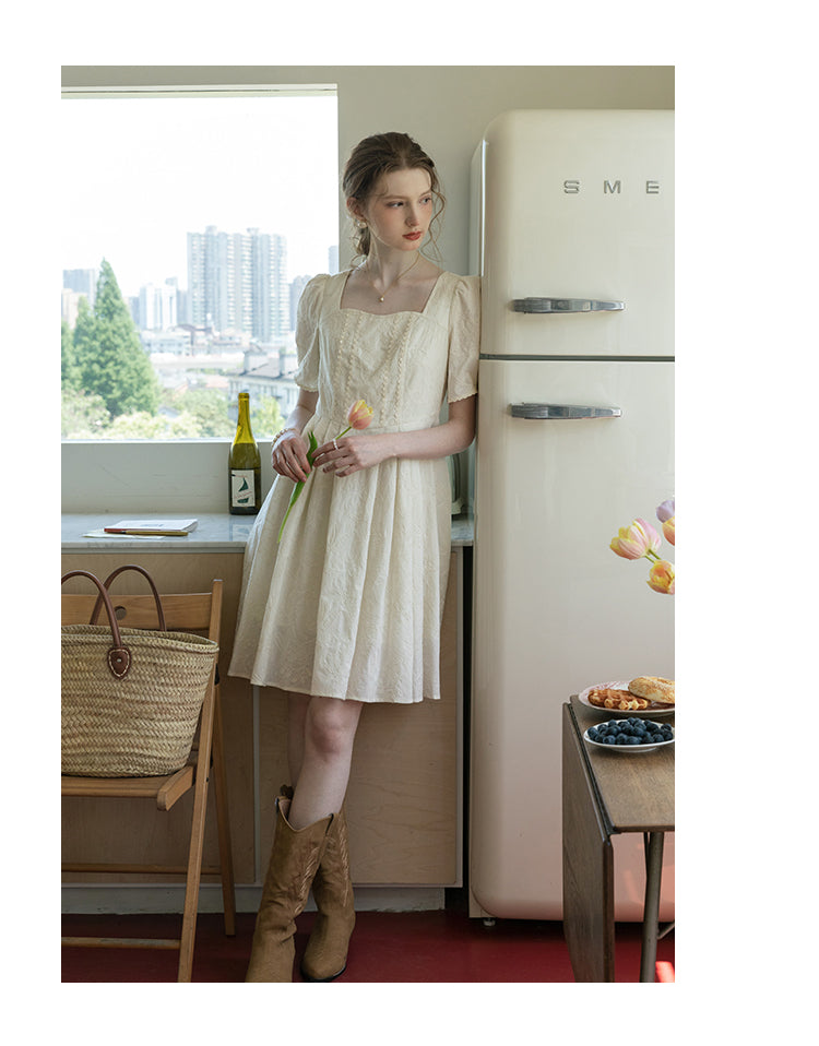 Floral-Embroidered Cotton Midi Dress