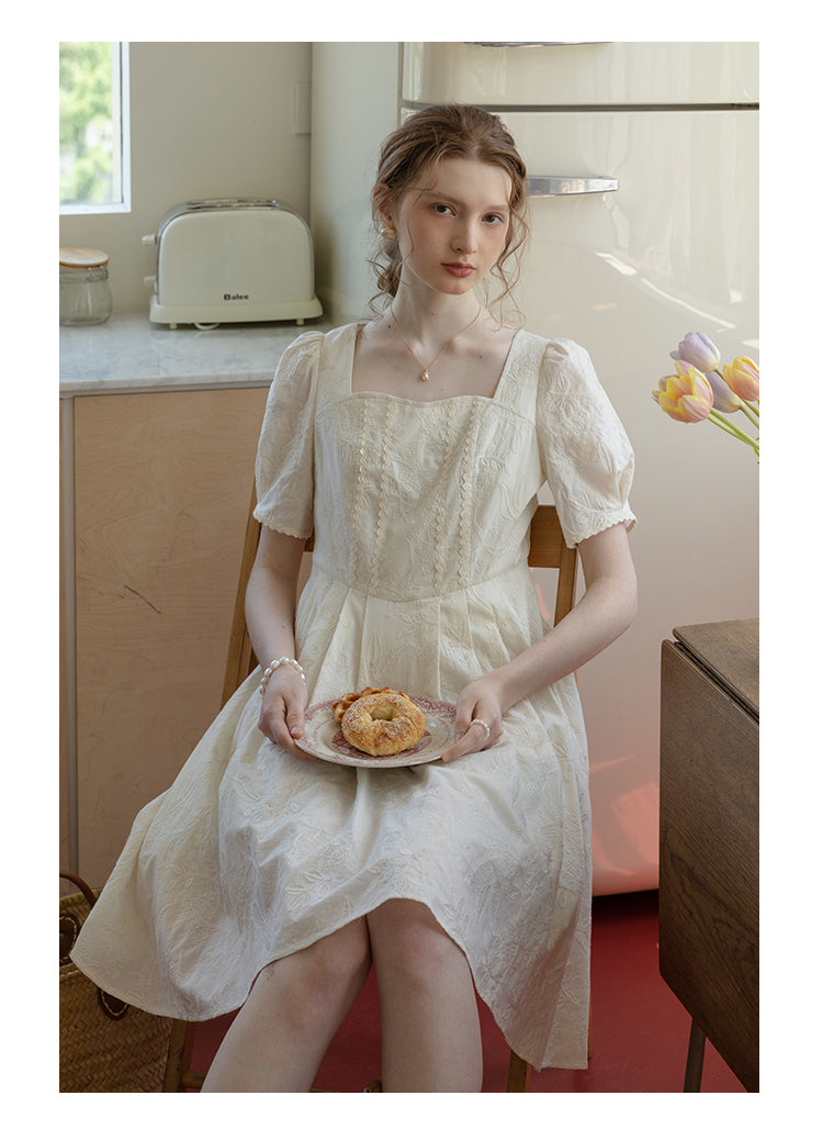 Floral-Embroidered Cotton Midi Dress
