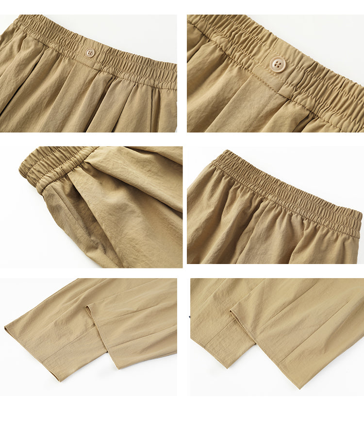 Relaxed Crinkled Wide-Leg Cropped Pants