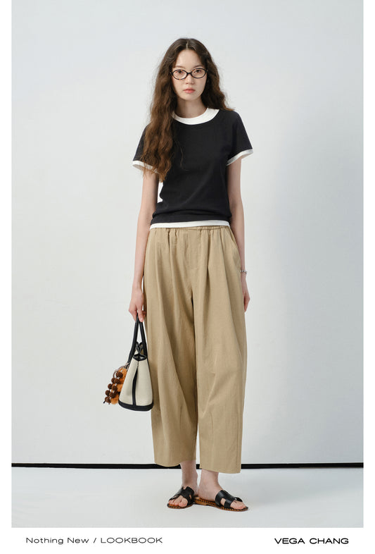 Relaxed Crinkled Wide-Leg Cropped Pants