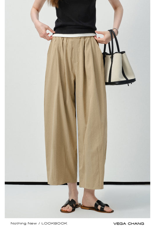 Relaxed Crinkled Wide-Leg Cropped Pants
