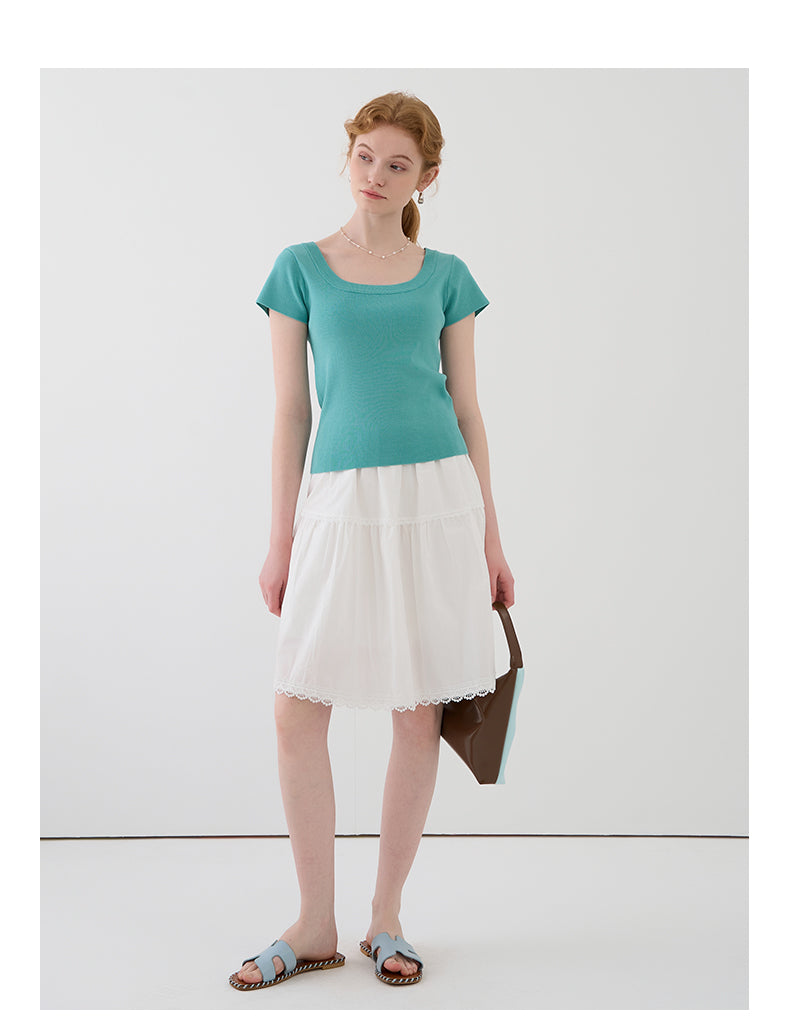 Square Neck Clean-Cut Knit Top