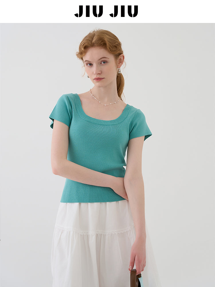 Square Neck Clean-Cut Knit Top