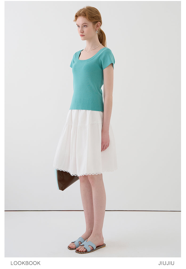 Square Neck Clean-Cut Knit Top