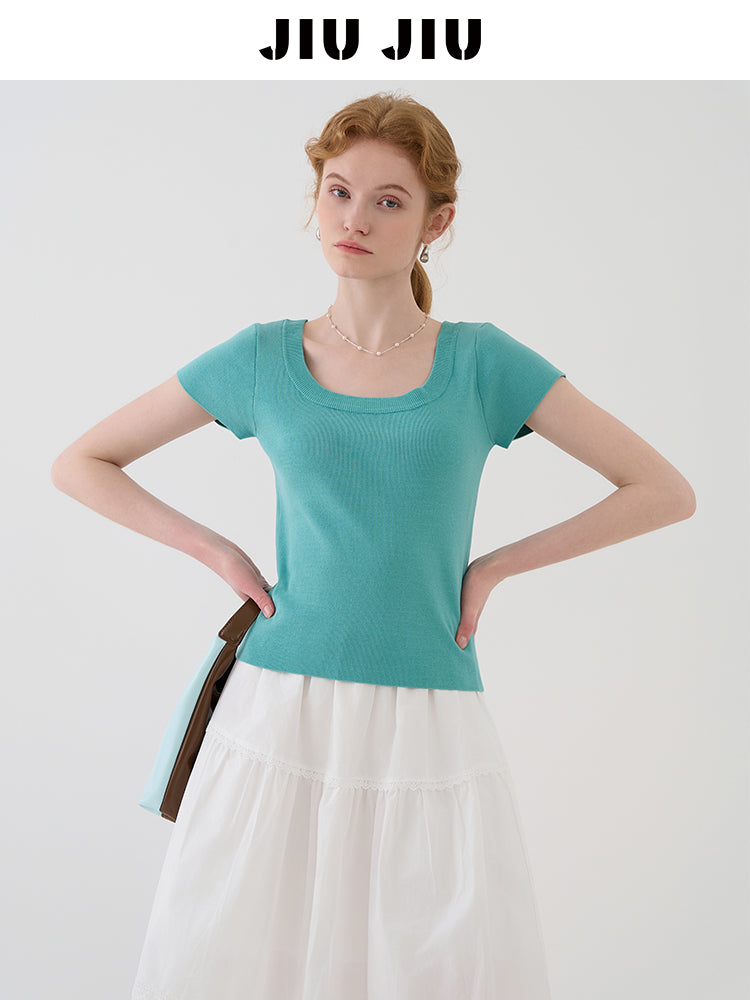 Square Neck Clean-Cut Knit Top