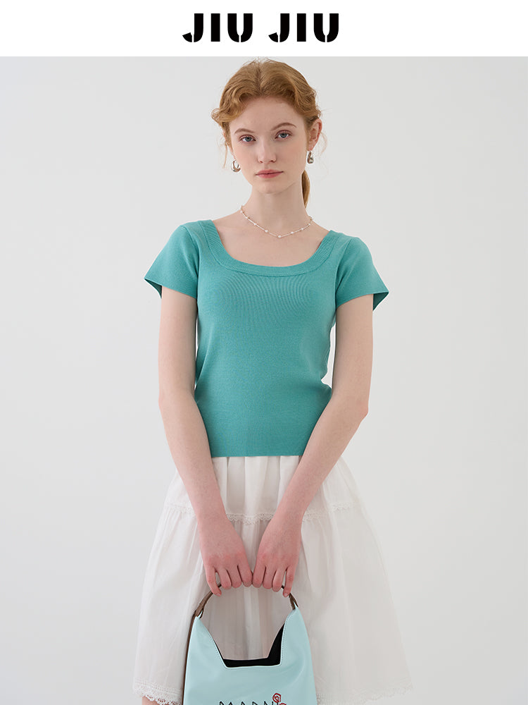 Square Neck Clean-Cut Knit Top