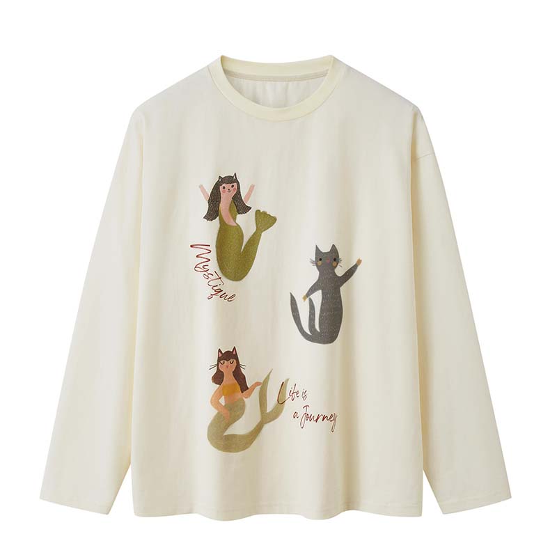 Cat Mermaid Illustration T-Shirt