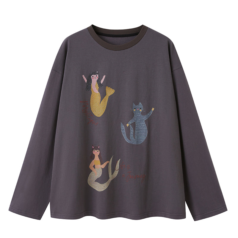 Cat Mermaid Illustration T-Shirt