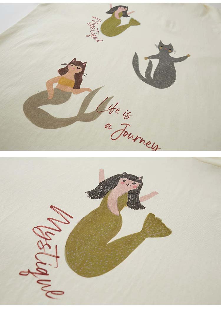 Cat Mermaid Illustration T-Shirt