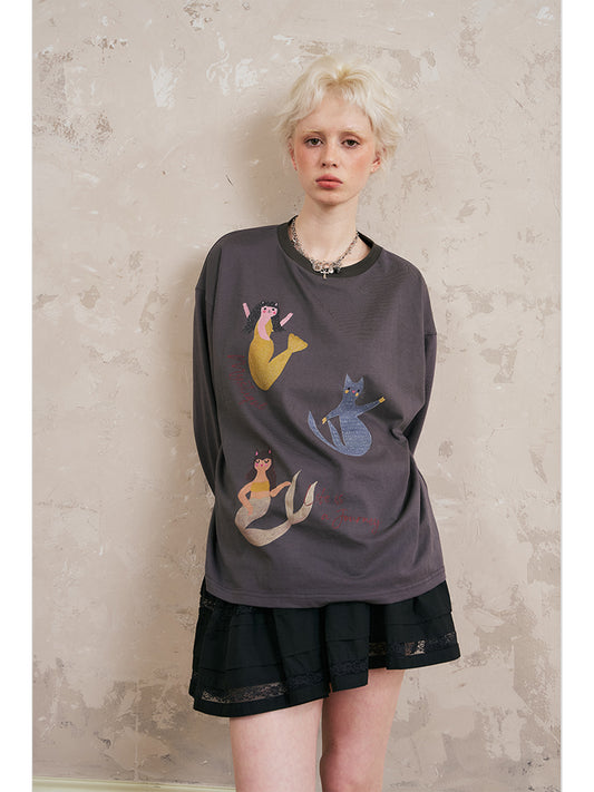 Cat Mermaid Illustration T-Shirt