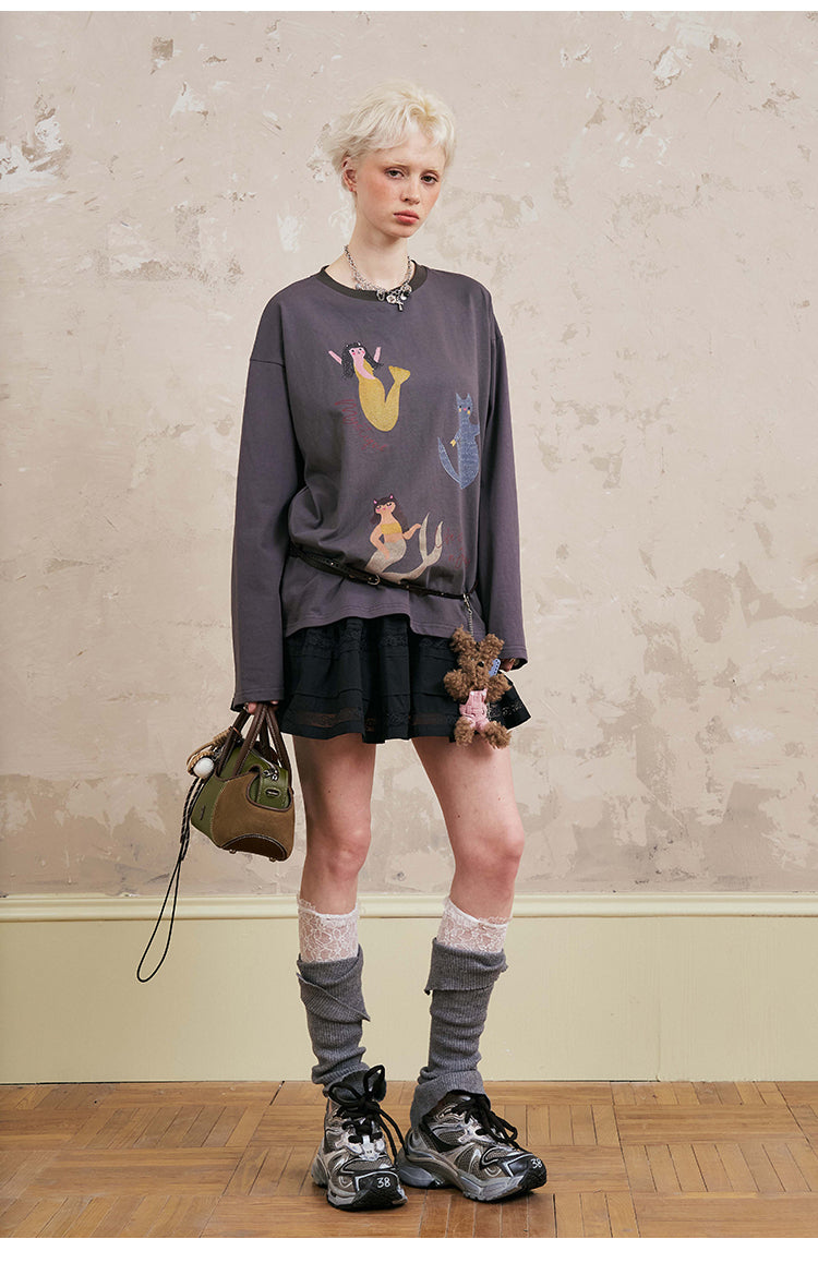 Cat Mermaid Illustration T-Shirt