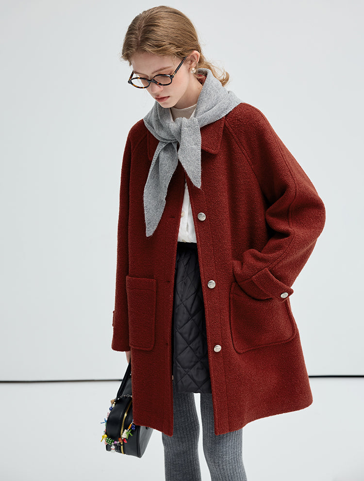 Mid-Length Bouclé Wool Blend Coat