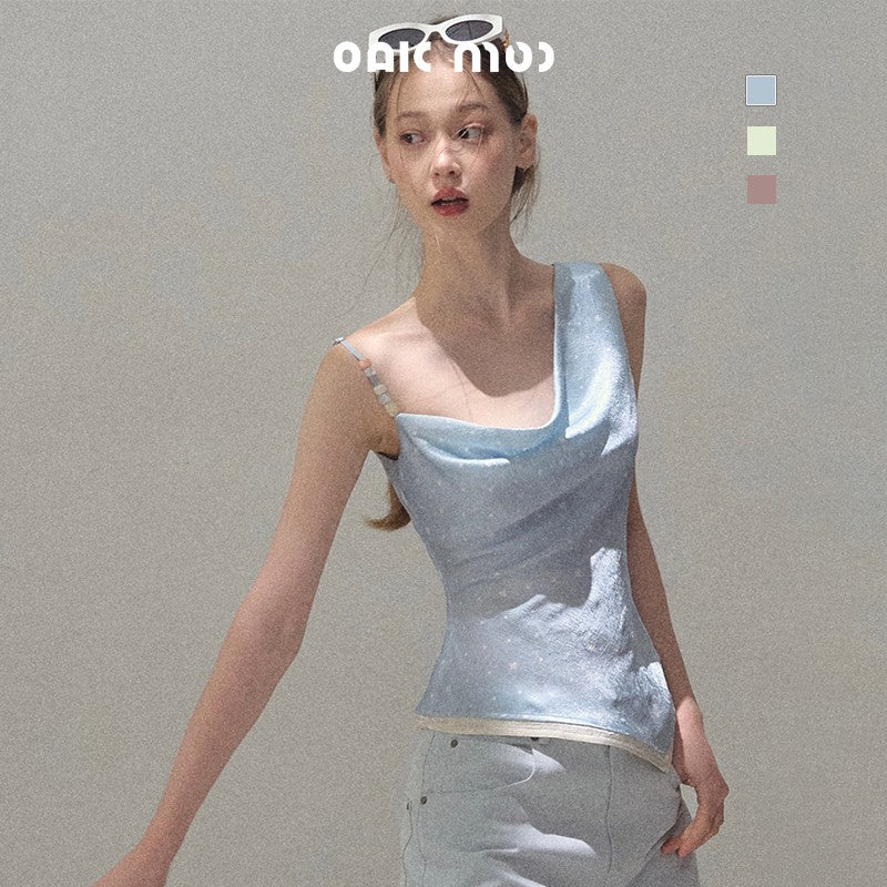 One-Shoulder Draped Top With Beaded Strap