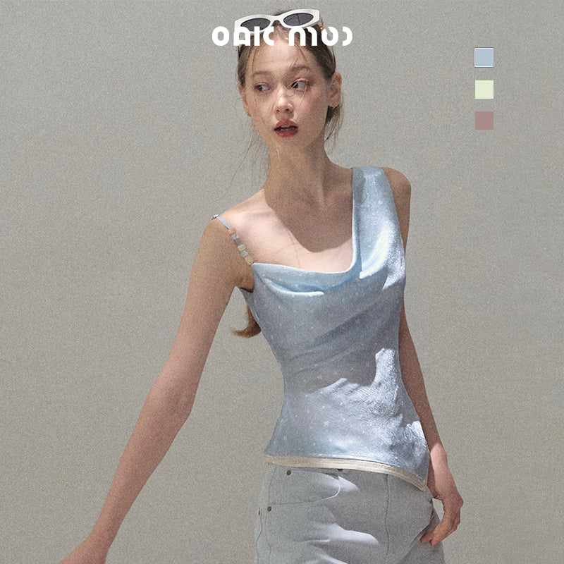 One-Shoulder Draped Top With Beaded Strap