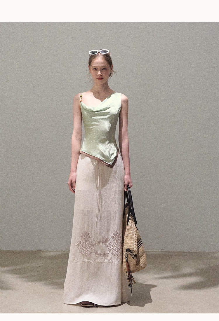One-Shoulder Draped Top With Beaded Strap