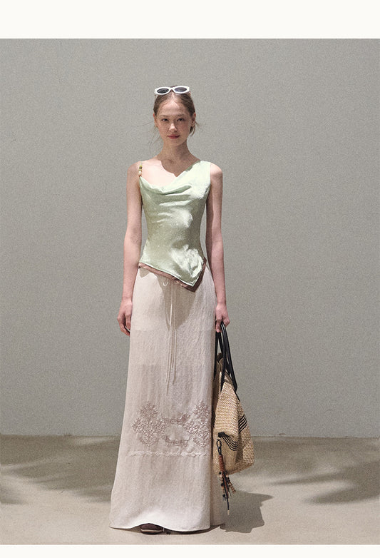 One-Shoulder Draped Top With Beaded Strap