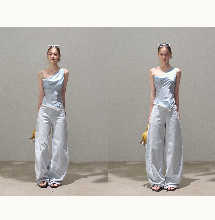 One-Shoulder Draped Top With Beaded Strap