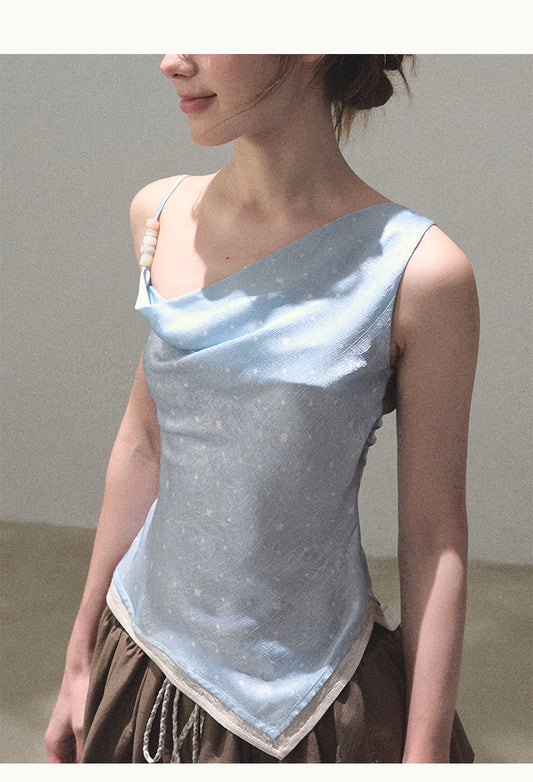 One-Shoulder Draped Top With Beaded Strap