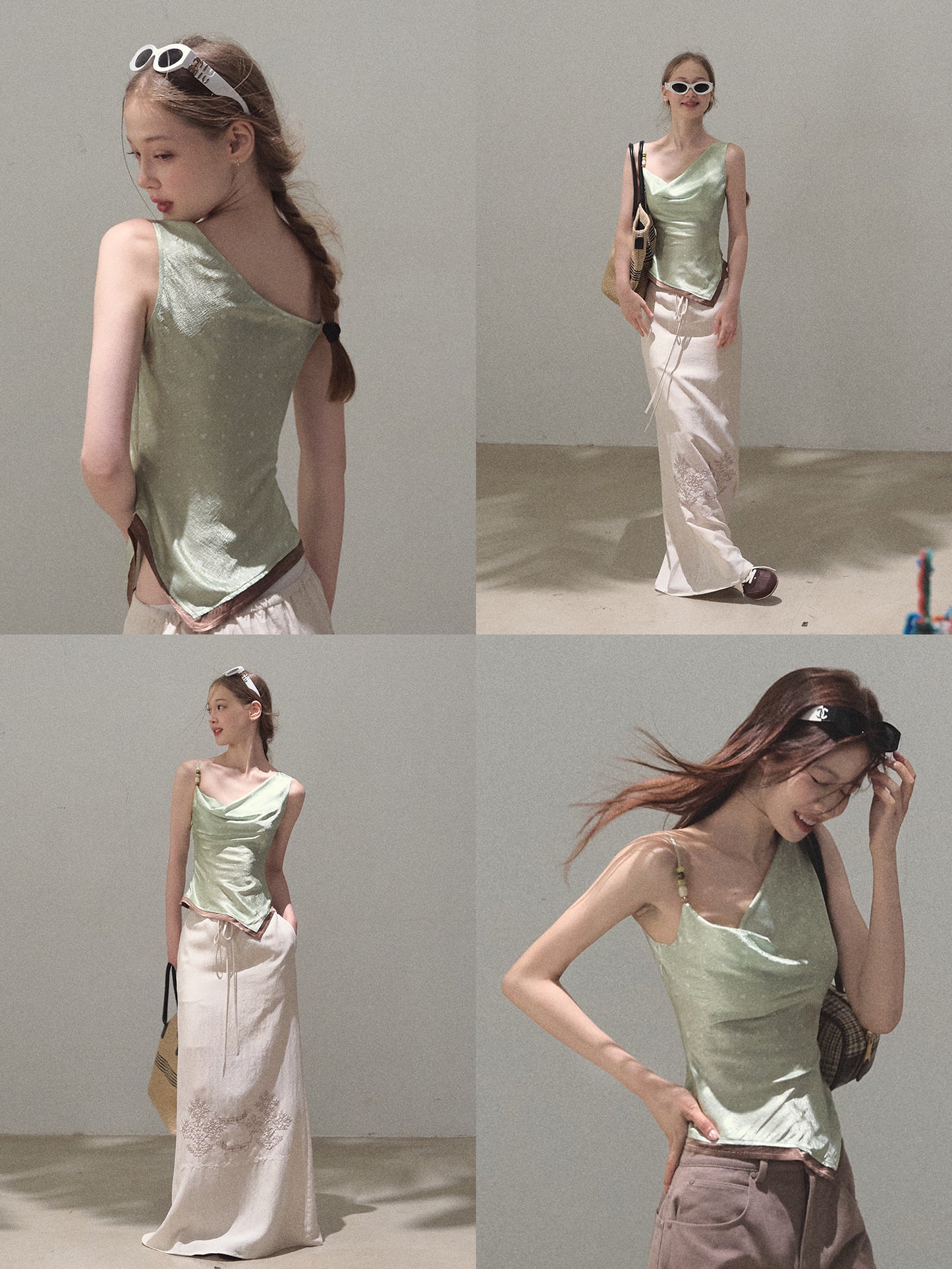 One-Shoulder Draped Top With Beaded Strap