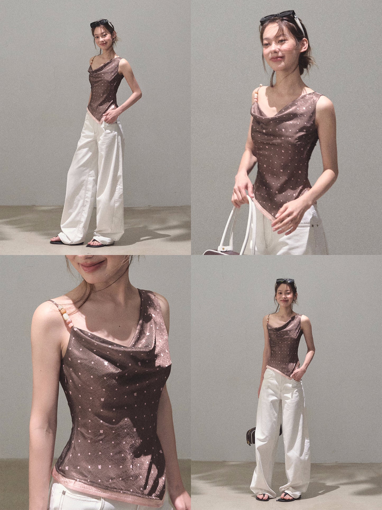 One-Shoulder Draped Top With Beaded Strap