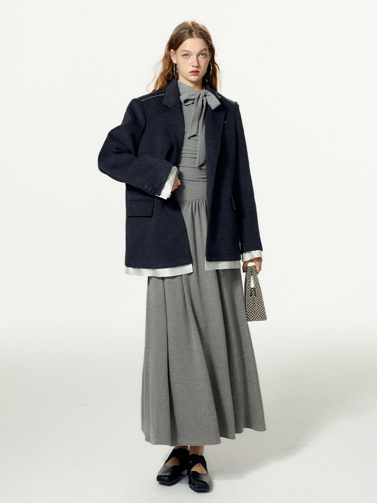 Slim Fit One-Shoulder Tie Neck Maxi Dress