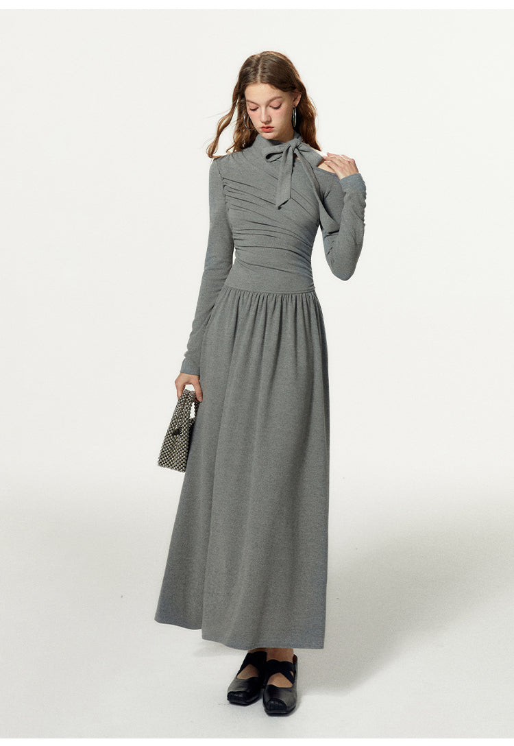 Slim Fit One-Shoulder Tie Neck Maxi Dress
