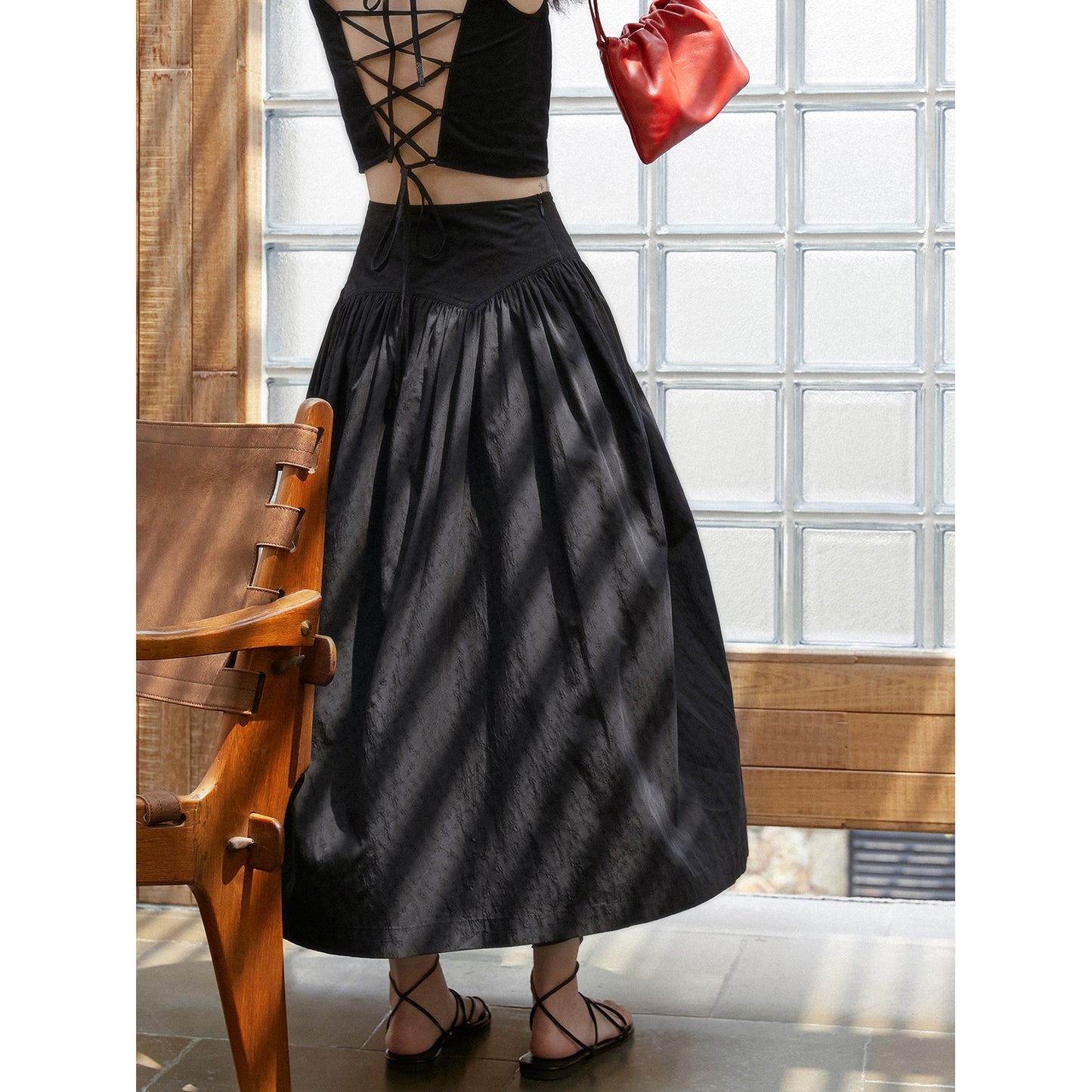 Sleeveless Lace-Up Crop Top & Matching Yoke Skirt
