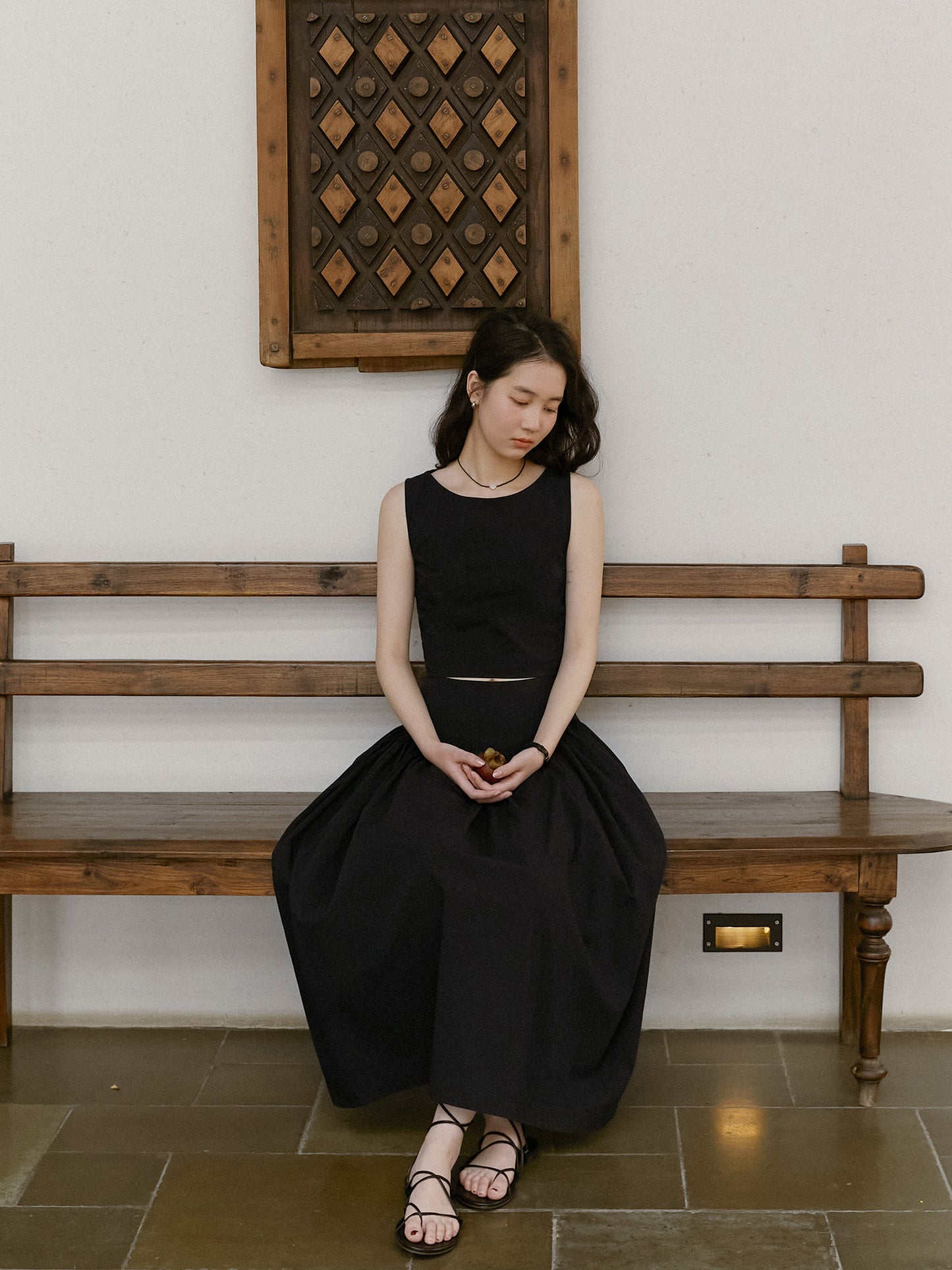 Sleeveless Lace-Up Crop Top & Matching Yoke Skirt