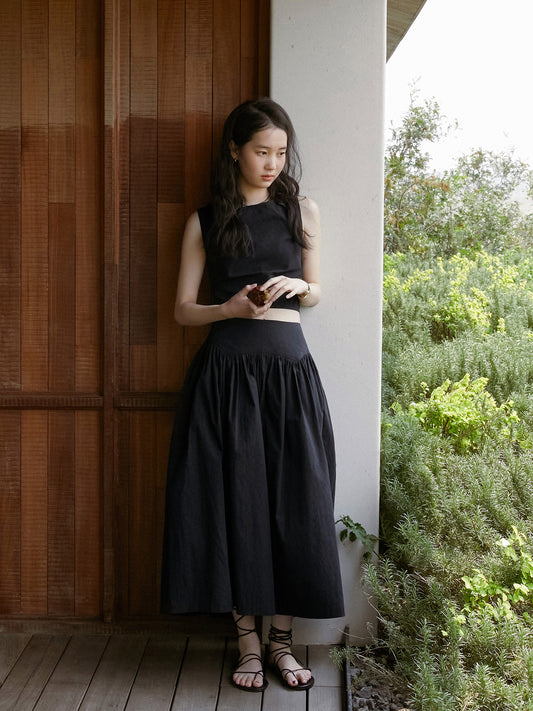 Sleeveless Lace-Up Crop Top & Matching Yoke Skirt