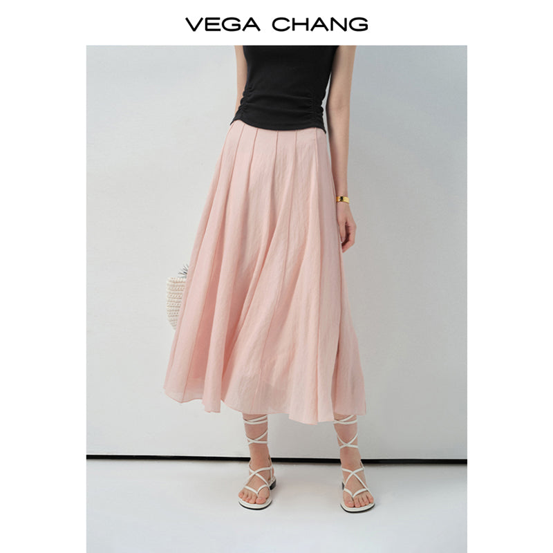 High Waist Draped Pleated Skirt In Lyocell Blend