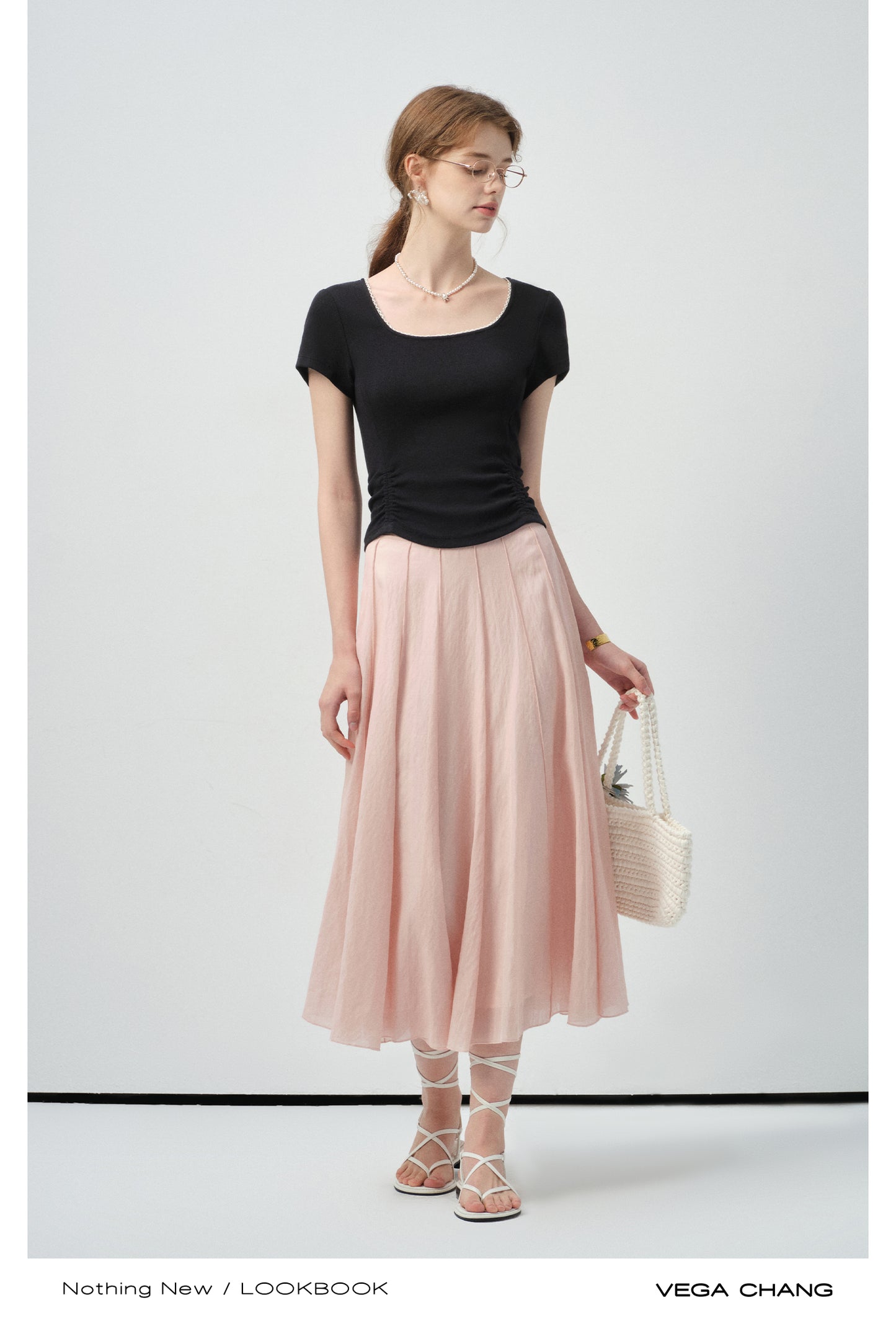 High Waist Draped Pleated Skirt In Lyocell Blend