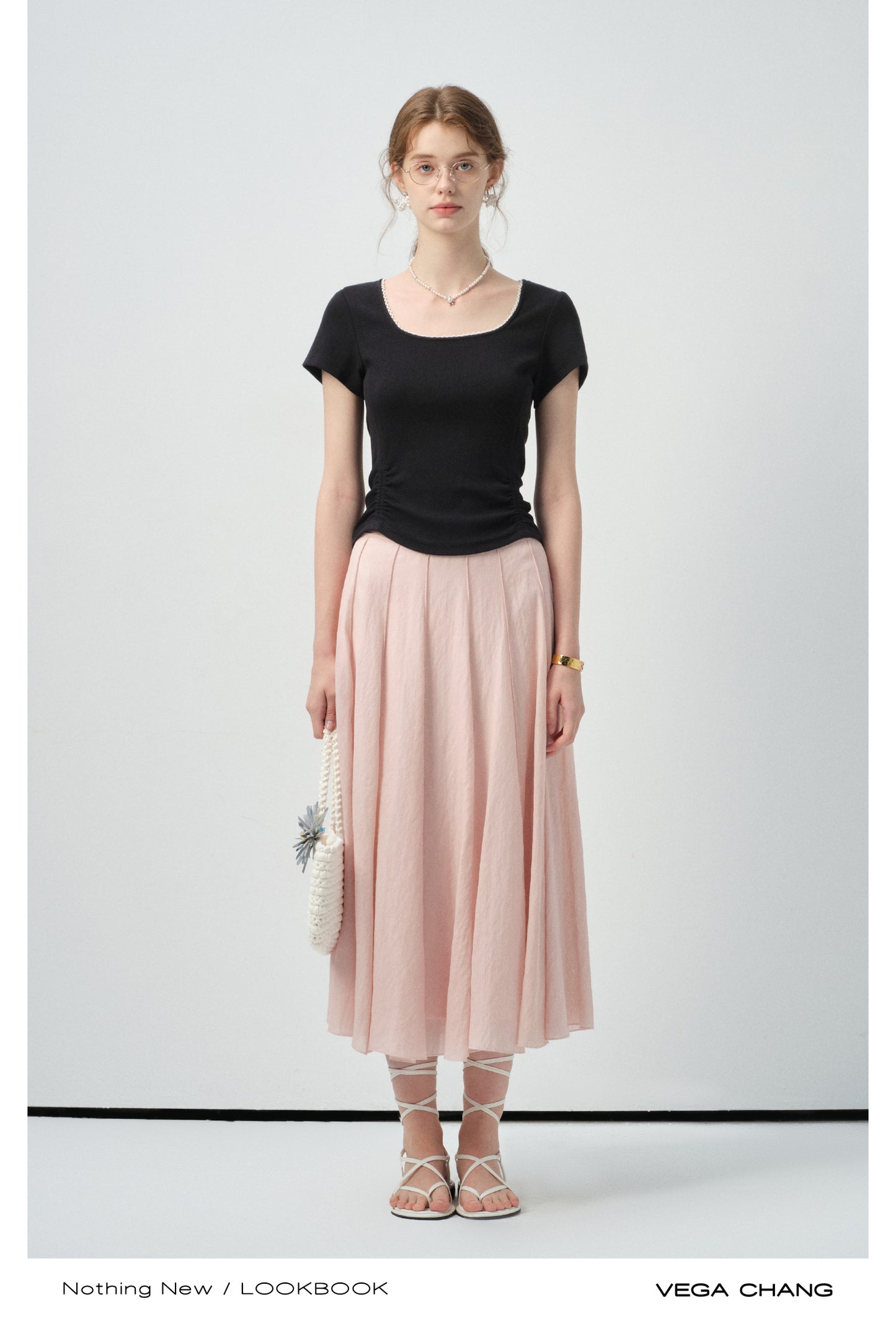 High Waist Draped Pleated Skirt In Lyocell Blend