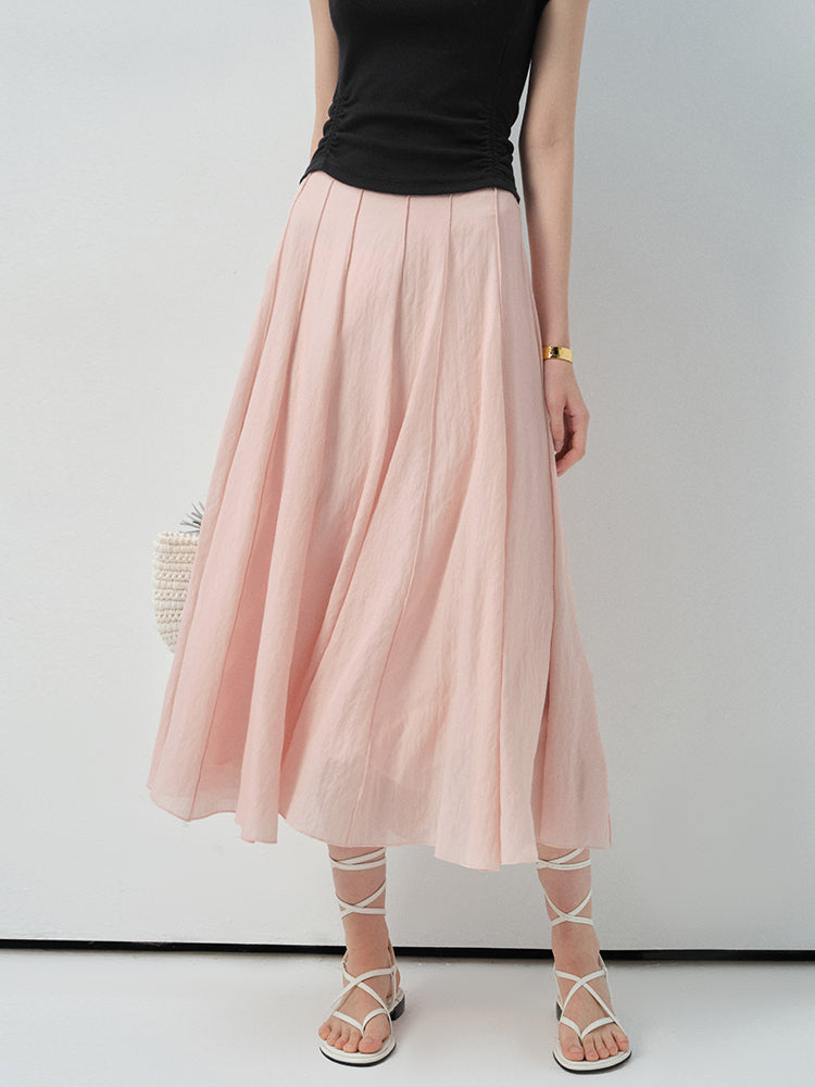 High Waist Draped Pleated Skirt In Lyocell Blend