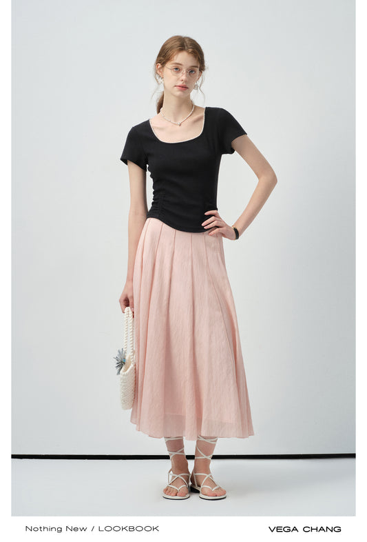 High Waist Draped Pleated Skirt In Lyocell Blend