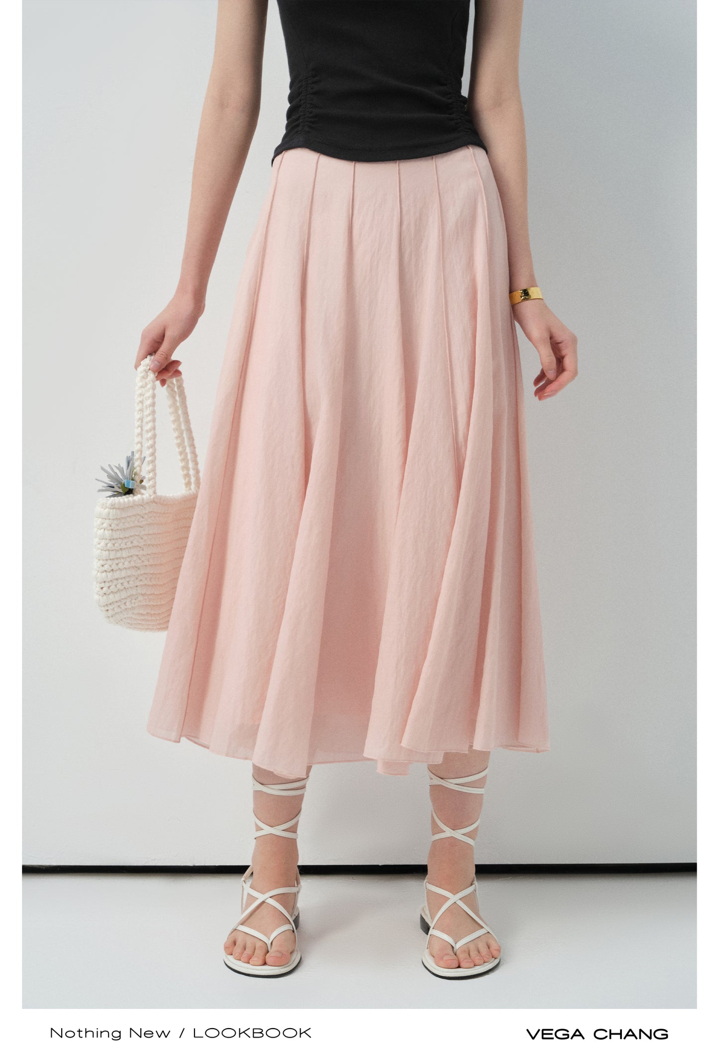 High Waist Draped Pleated Skirt In Lyocell Blend