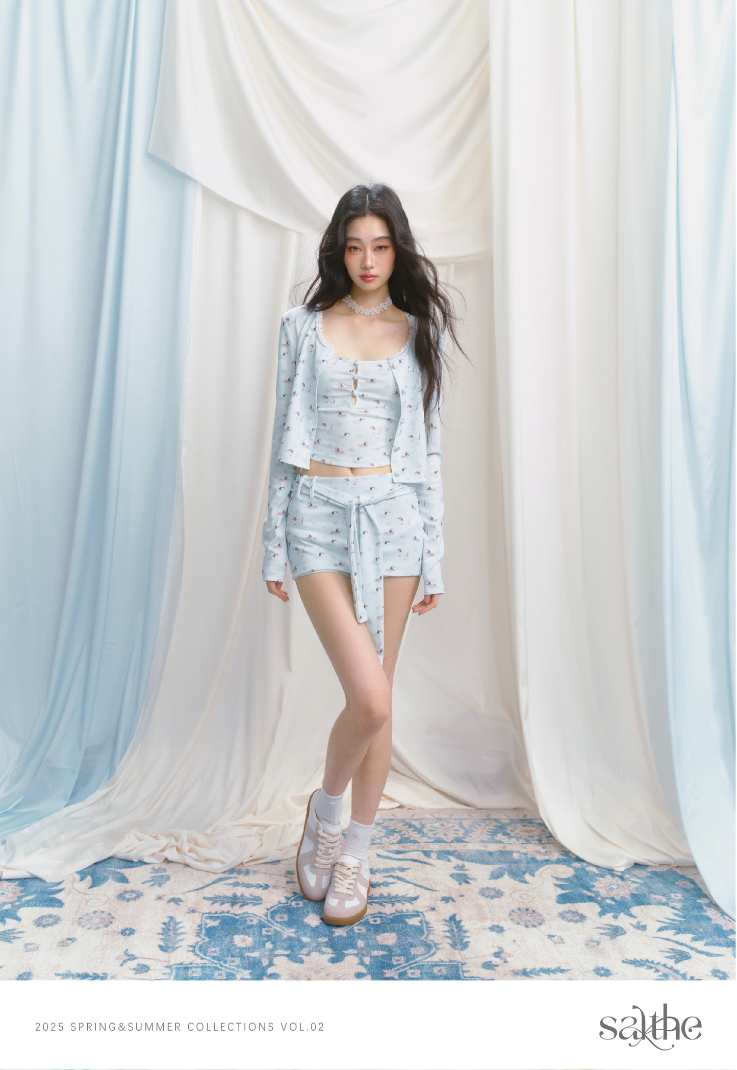 3-Piece Puppy Print: Cami, Button-Up & Tie Shorts