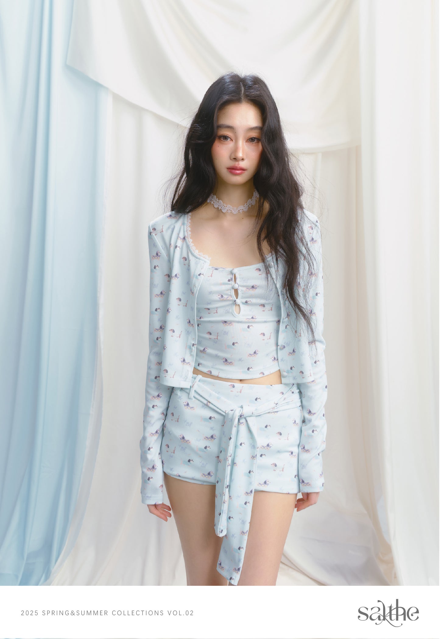 3-Piece Puppy Print: Cami, Button-Up & Tie Shorts