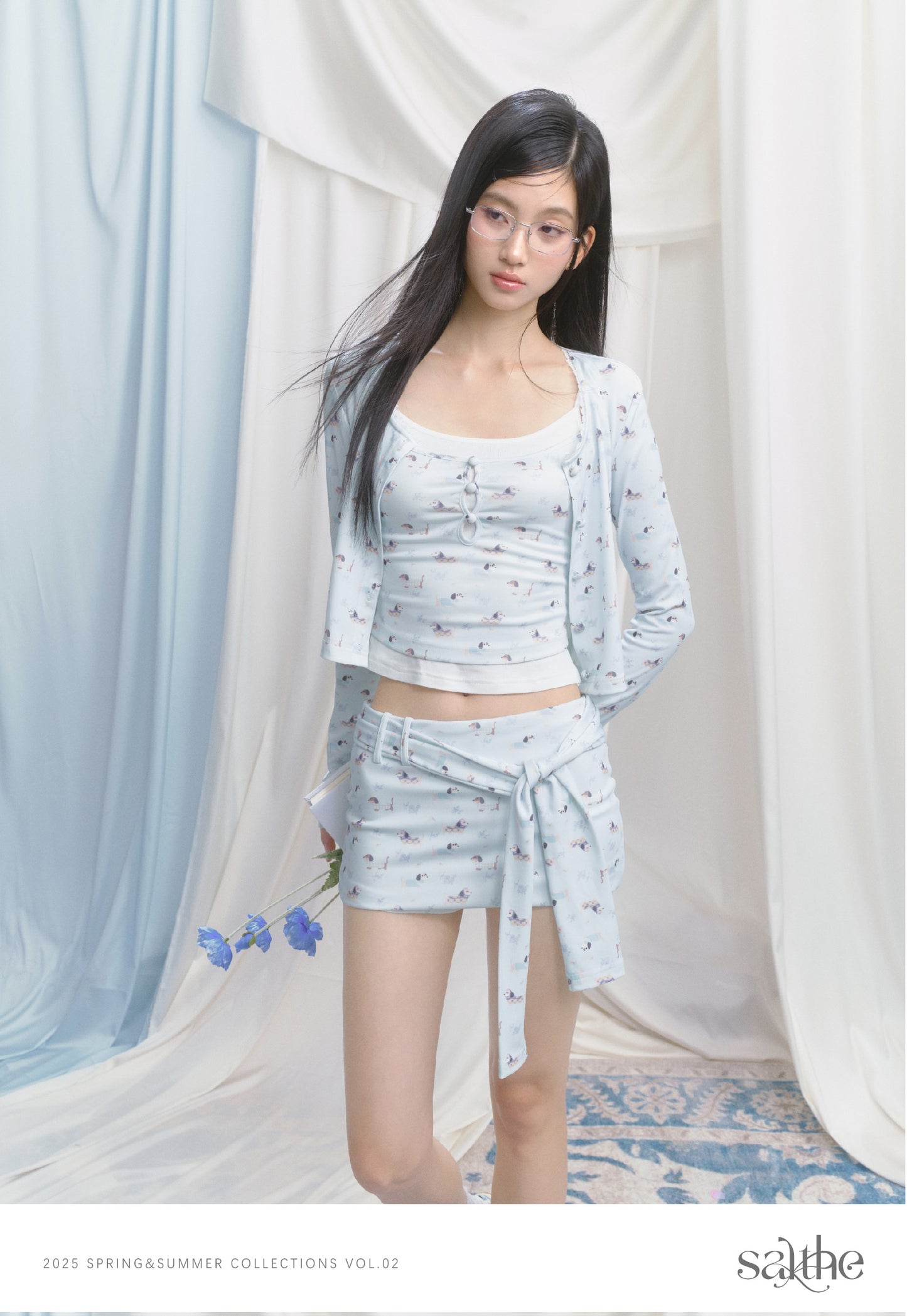 3-Piece Puppy Print: Cami, Button-Up & Tie Shorts